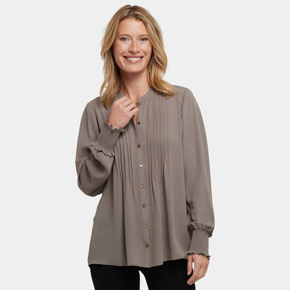 Pleated Peasant Blouse - Dark Wood