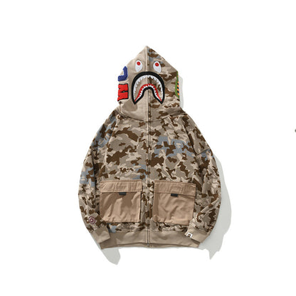 Bathing Ape Hoodie Shark Sewn Large Pocket Zip Hooded Cardigan Sweater Jacket