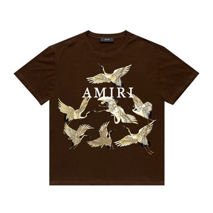Amiri T Shirt Crane Print Casual Round Neck