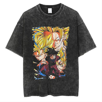 Anime cartoon dragon ball vintage wash print short sleeve t-shirt