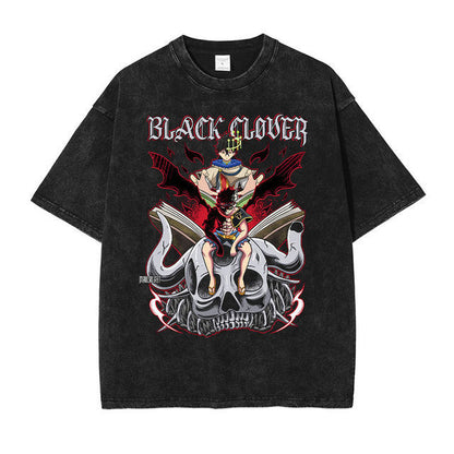 Anime printing, washed Japanese retro t-shirt short-sleeved men
