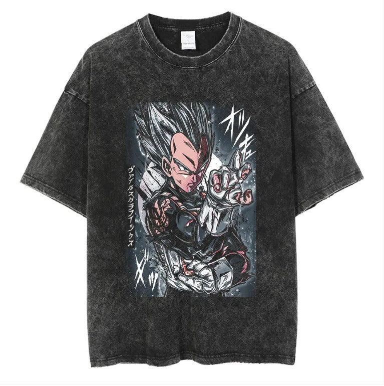 Anime cartoon dragon ball vintage wash print short sleeve t-shirt