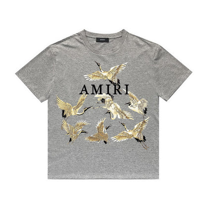 Amiri T Shirt Crane Print Casual Round Neck