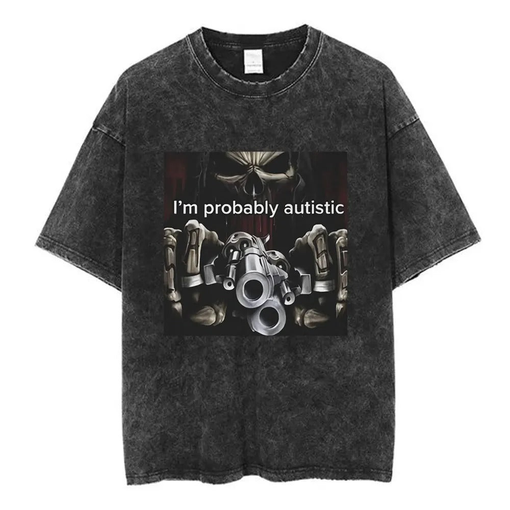 Autism Skeleton Meme T Shirt Funny Skull Men Women Fashion