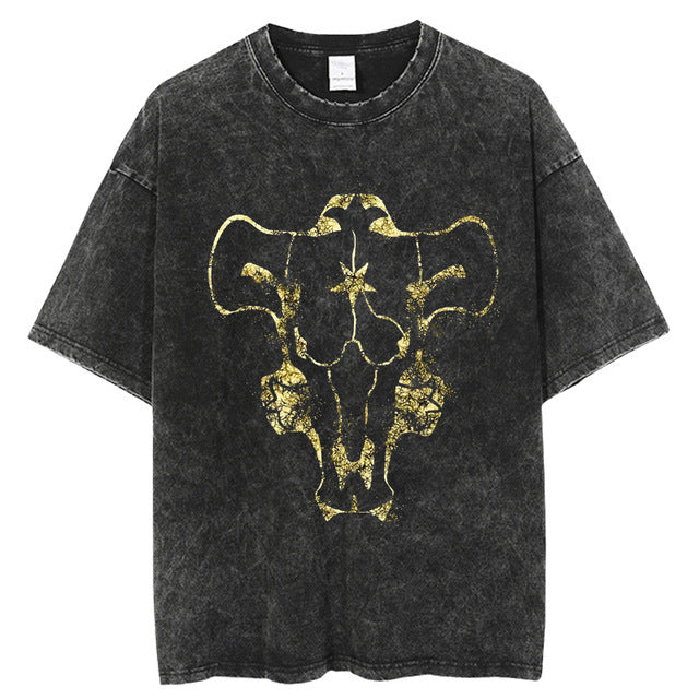 Anime printing, washed Japanese retro t-shirt short-sleeved men
