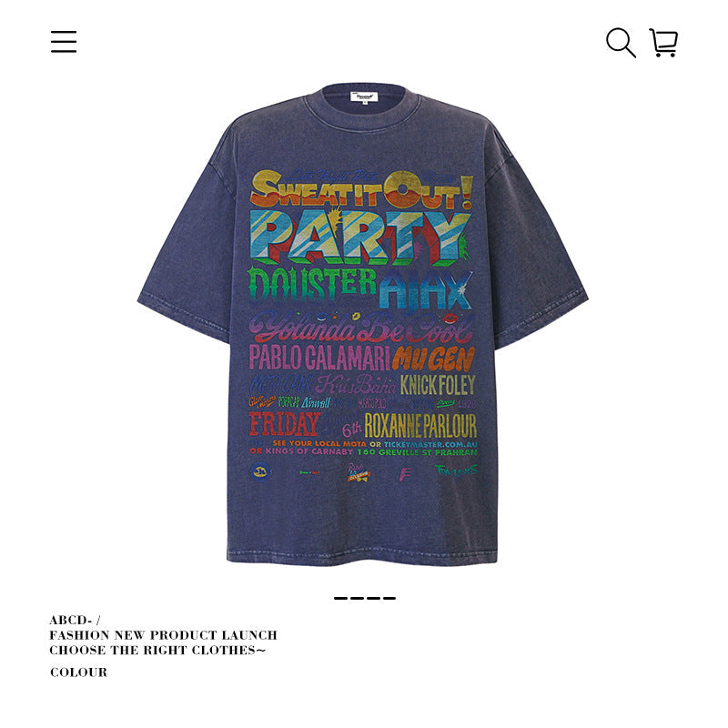 American vintage street T-shirt pure cotton men's and women's summer loose
