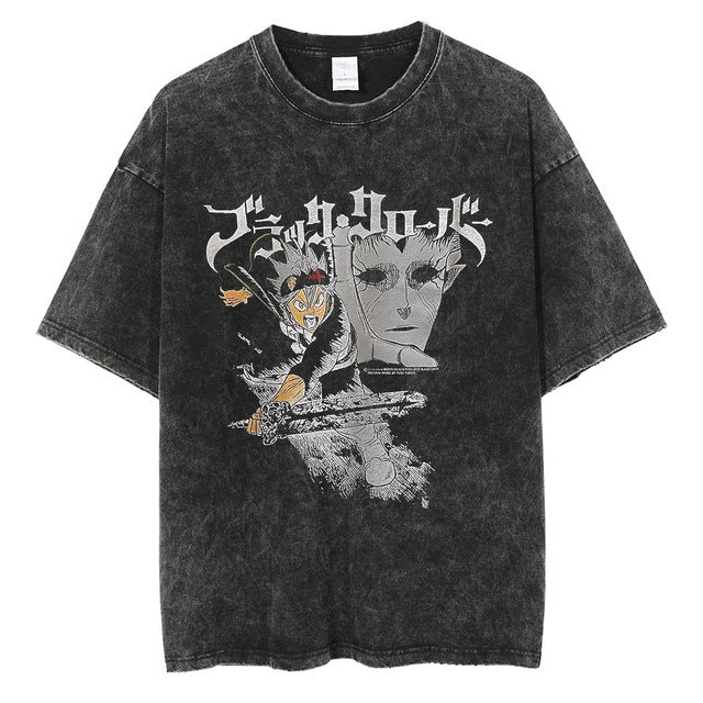 Anime printing, washed Japanese retro t-shirt short-sleeved men