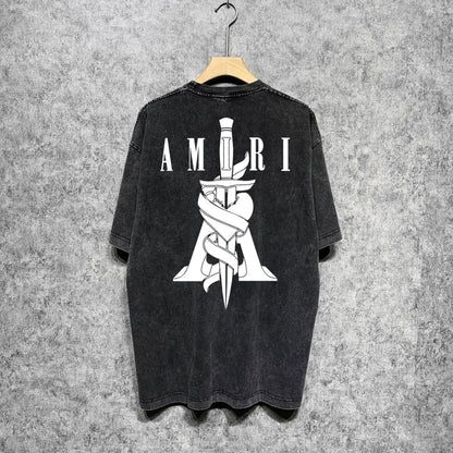 Amiri T-shirt Washed and Worn Retro Short Sleeve T-shirt