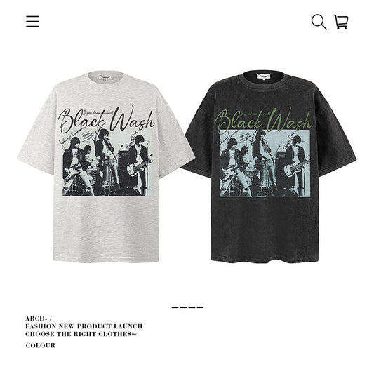 American vintage street T-shirt pure cotton retro men's and women's summer loose