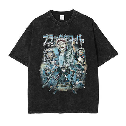 Anime printing, washed Japanese retro t-shirt short-sleeved men