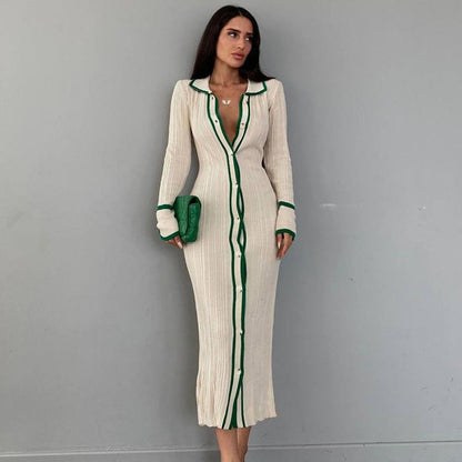 Beach Sweater Dress Slim Lapel Long Sleeve Cardigan Dress