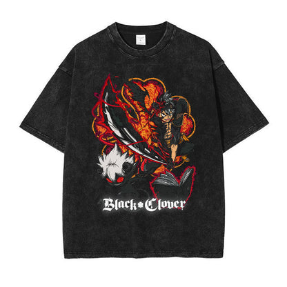Anime printing, washed Japanese retro t-shirt short-sleeved men