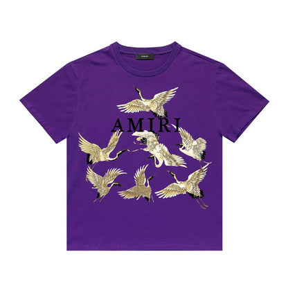 Amiri T Shirt Crane Print Casual Round Neck
