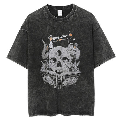 Anime printing, washed Japanese retro t-shirt short-sleeved men