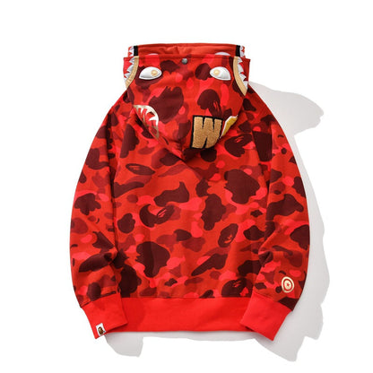 Bathing Ape Hoodie Shark Double Hood Camo Hooded Zip Cardigan Sweater