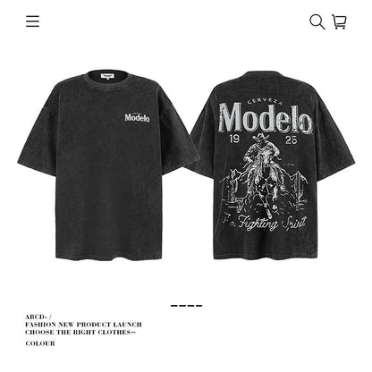 American vintage street T-shirt pure cotton retro men's and women's summer loose