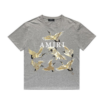 Amiri T Shirt Crane Print Casual Round Neck