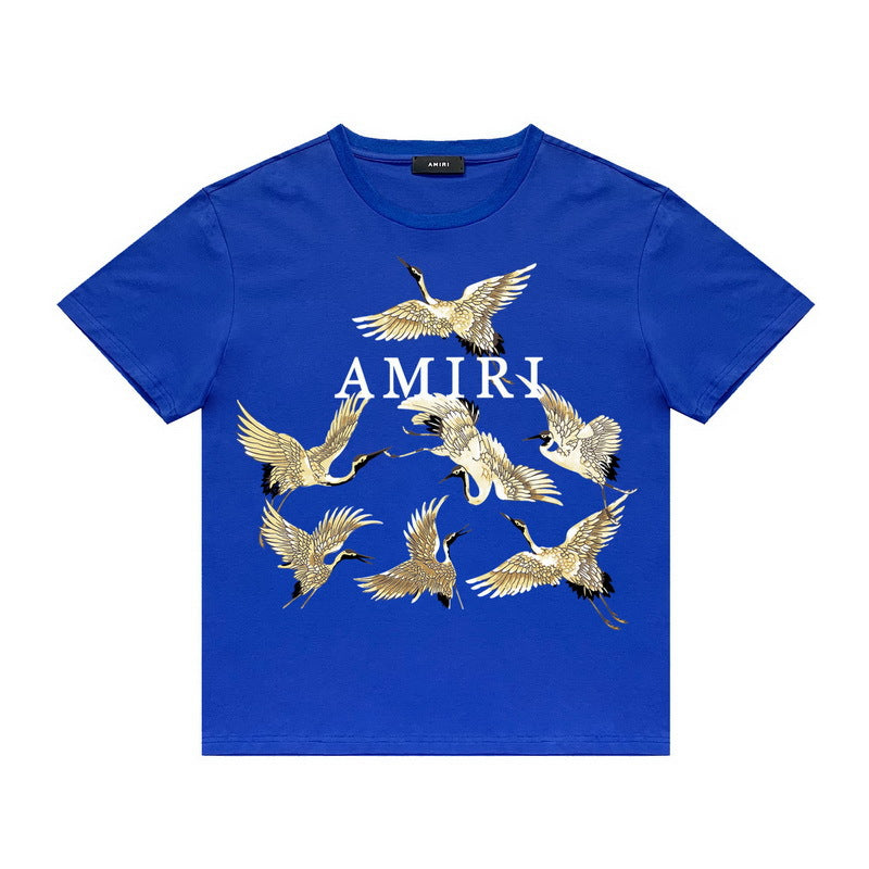 Amiri T Shirt Crane Print Casual Round Neck