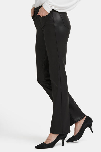 Coated Marilyn Straight Jeans In Petite - Black Coated