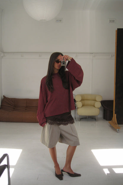 Bloom Long Sleeve Chocolate Wine Stripe
