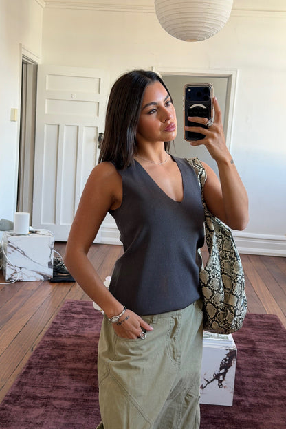Larna V Neck Tank Dark Grey