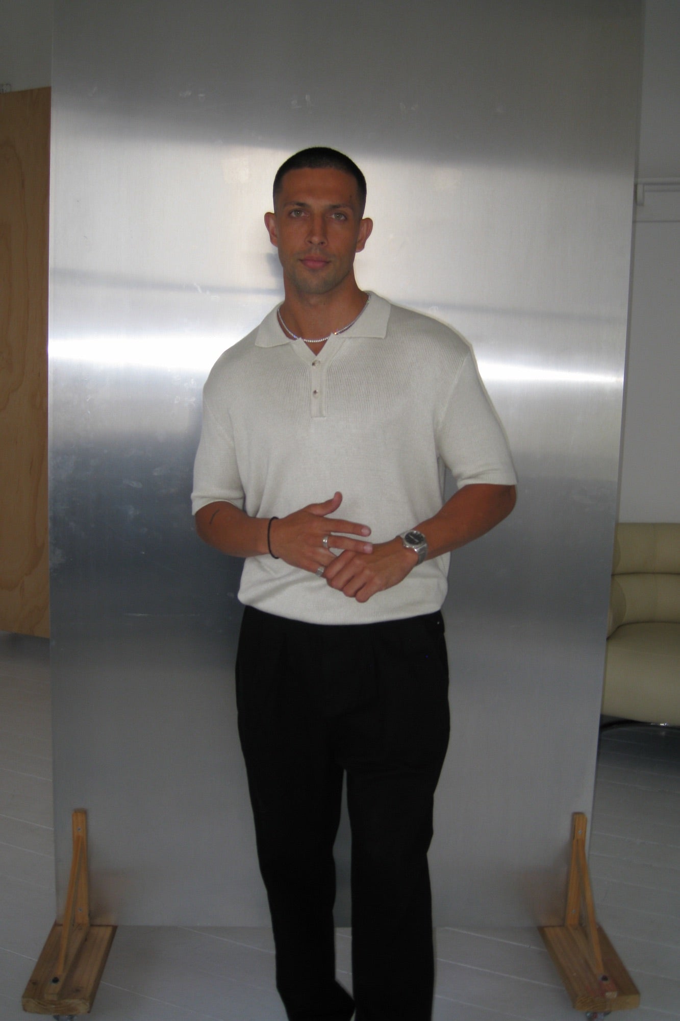 Hayden Knitted Polo Soft Grey - FINAL SALE