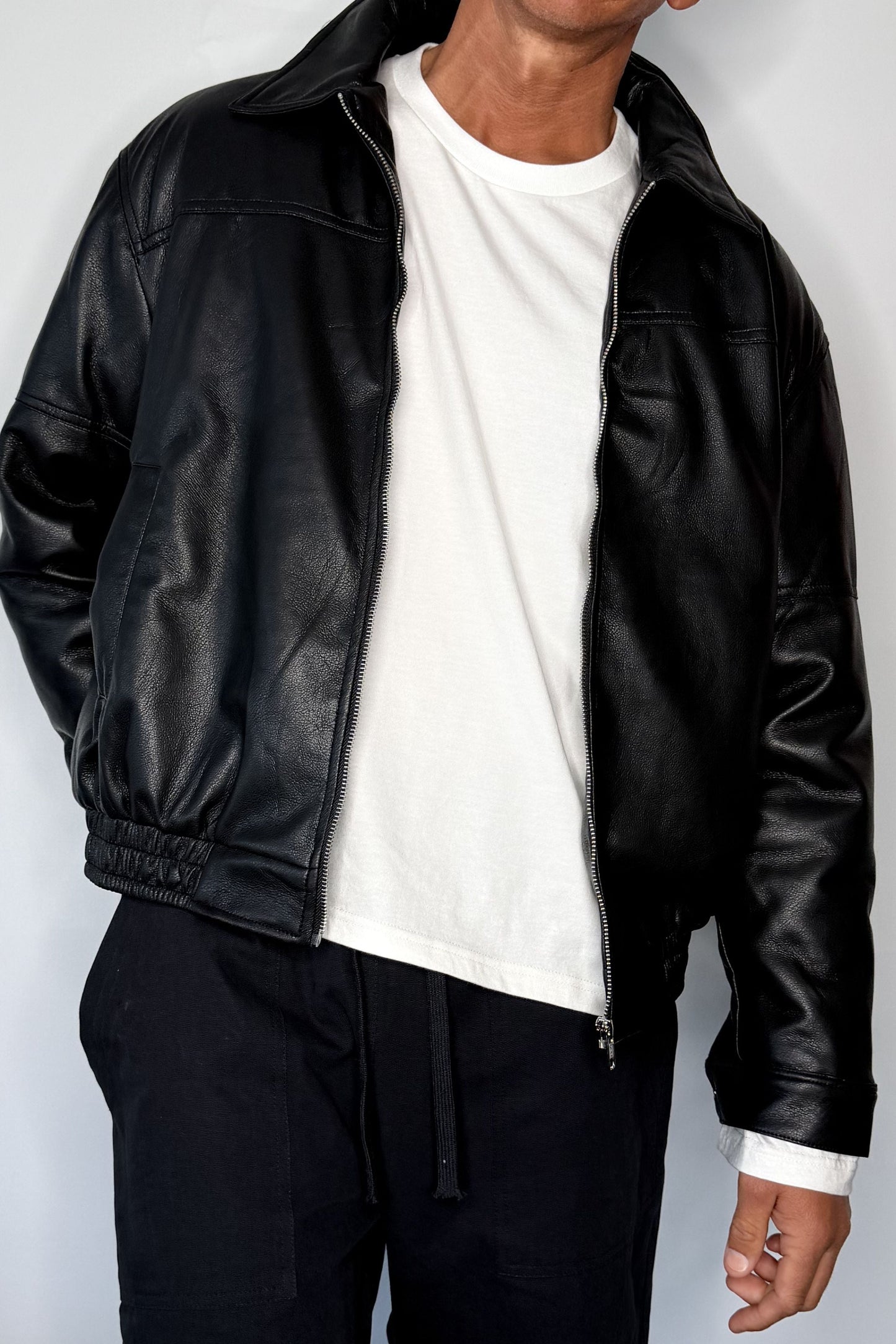 Faux Leather Soft Bomber Black