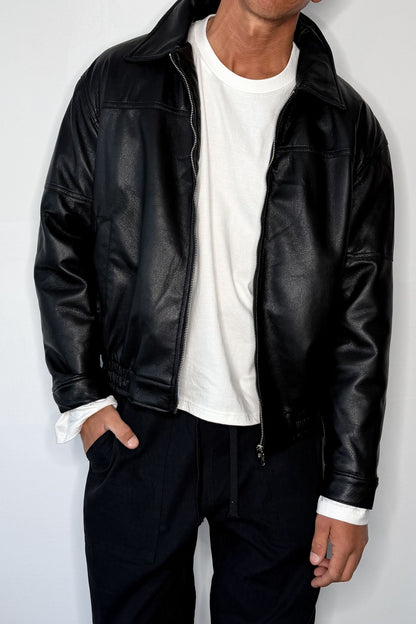 Faux Leather Soft Bomber Black