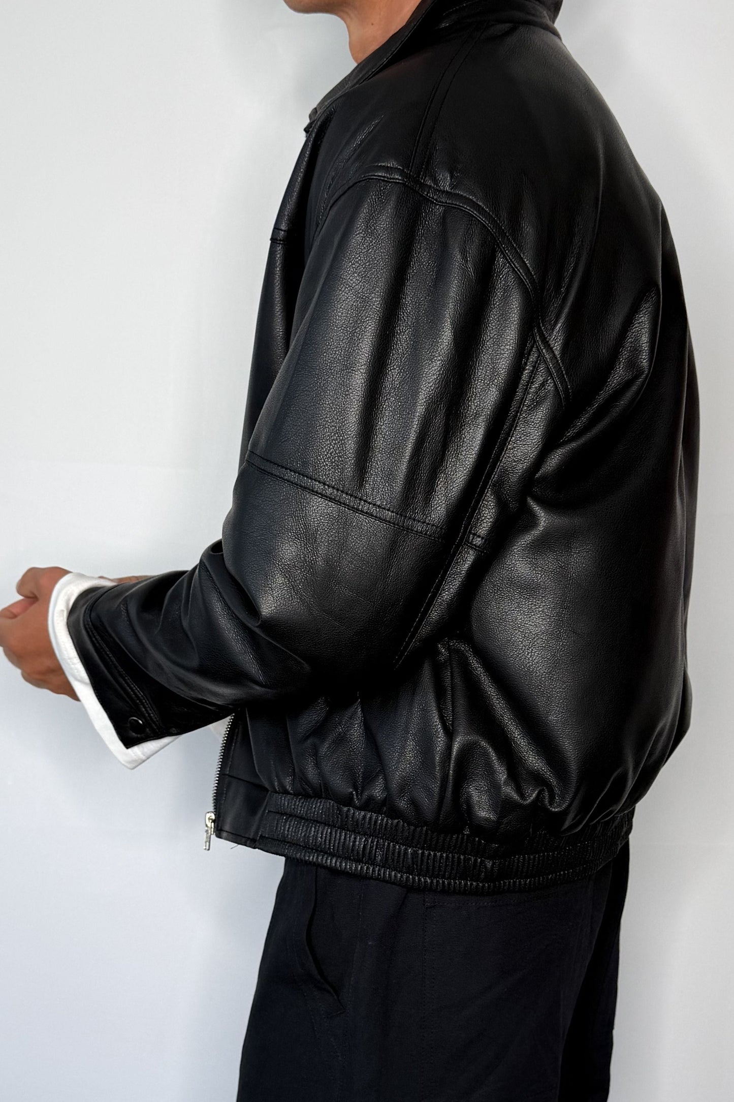 Faux Leather Soft Bomber Black