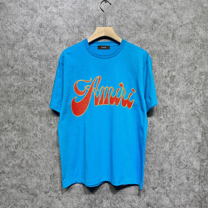 Amiri t shirts flame gold letterprinting short sleeves